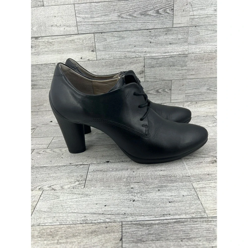 ECCO Black Leather Lace Up Block Heel Ankle Boots Women Size EU 39 US‎ 8.5